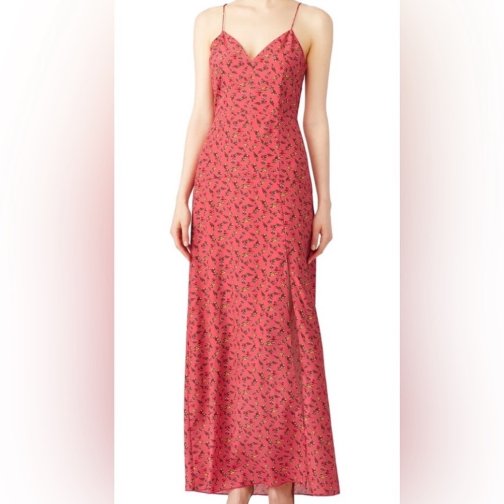 Slate & Willow Pink Rose Vine Maxi Dress Thigh High Slit Strapless Size 0